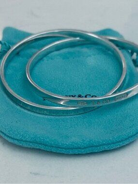Tiffany & Co. 1837 Sterling Silver 8.5” Interlocking Twin 2 Bangle Set Pristine!